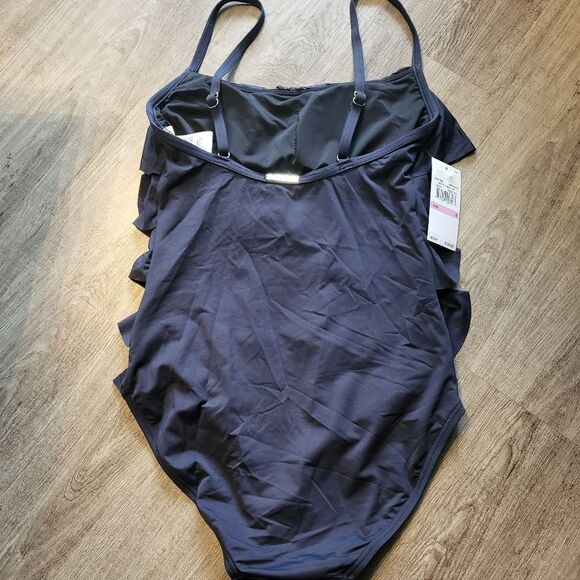 Michael Kors One Piece Sz 6 Navy Swimsuit Ruffle Maillot Swimwear - Picture 3 of 7